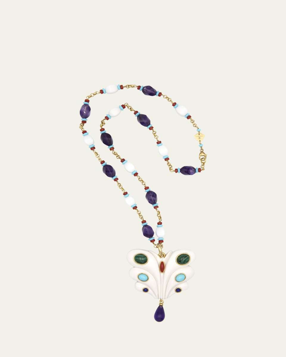 Butterfly Charm Beaded Chain Necklace with Resin and Amethyst